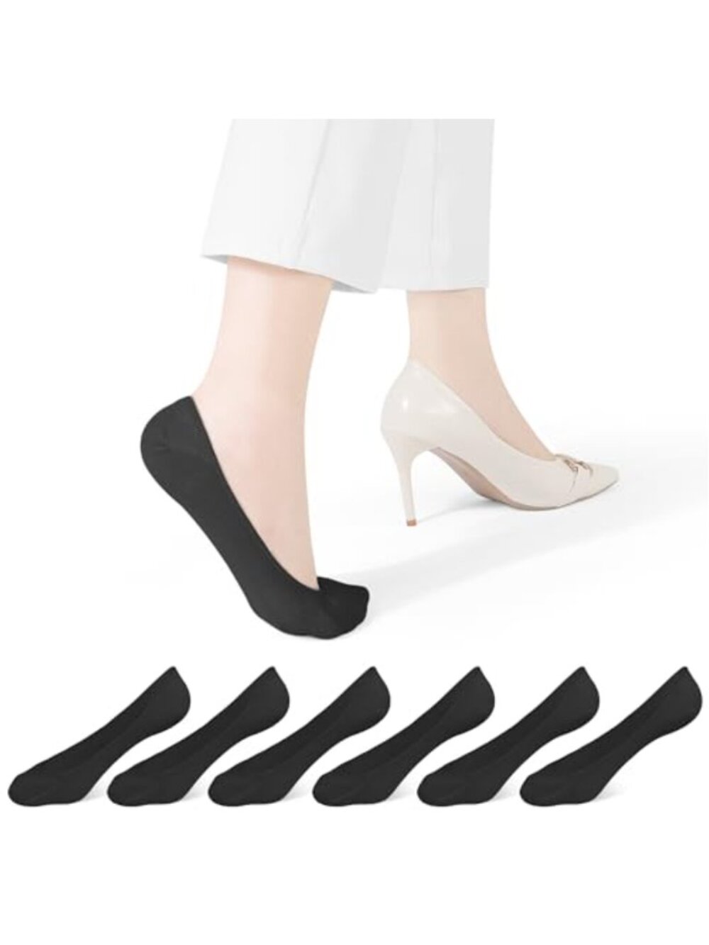 6 Pack No Show Socks, Cotton Blend, Silicone Heel Grips, Stay-Put Fit for